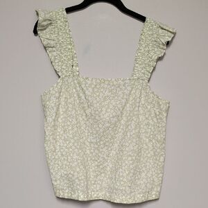 J. Crew Light Green Floral Tank Top with Ruffle Straps